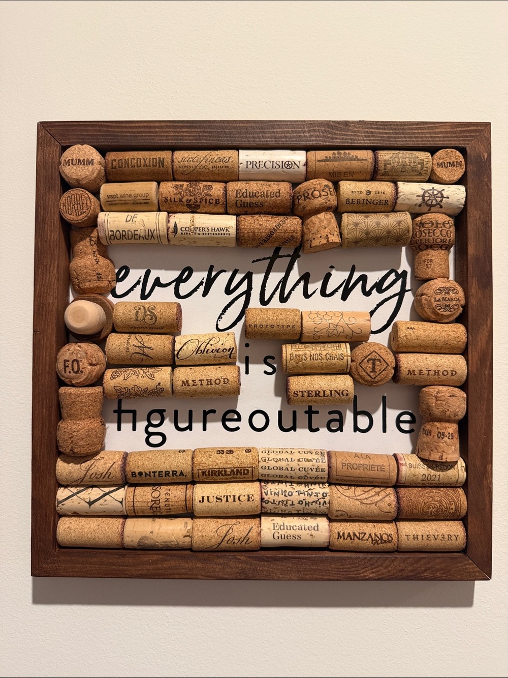 Wine Cork Framed Wall Art/Board - Everything Is Figureoutable - Natural Cork